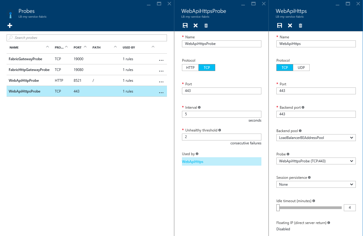 Azure Load Balancer HTTPS rule and probe